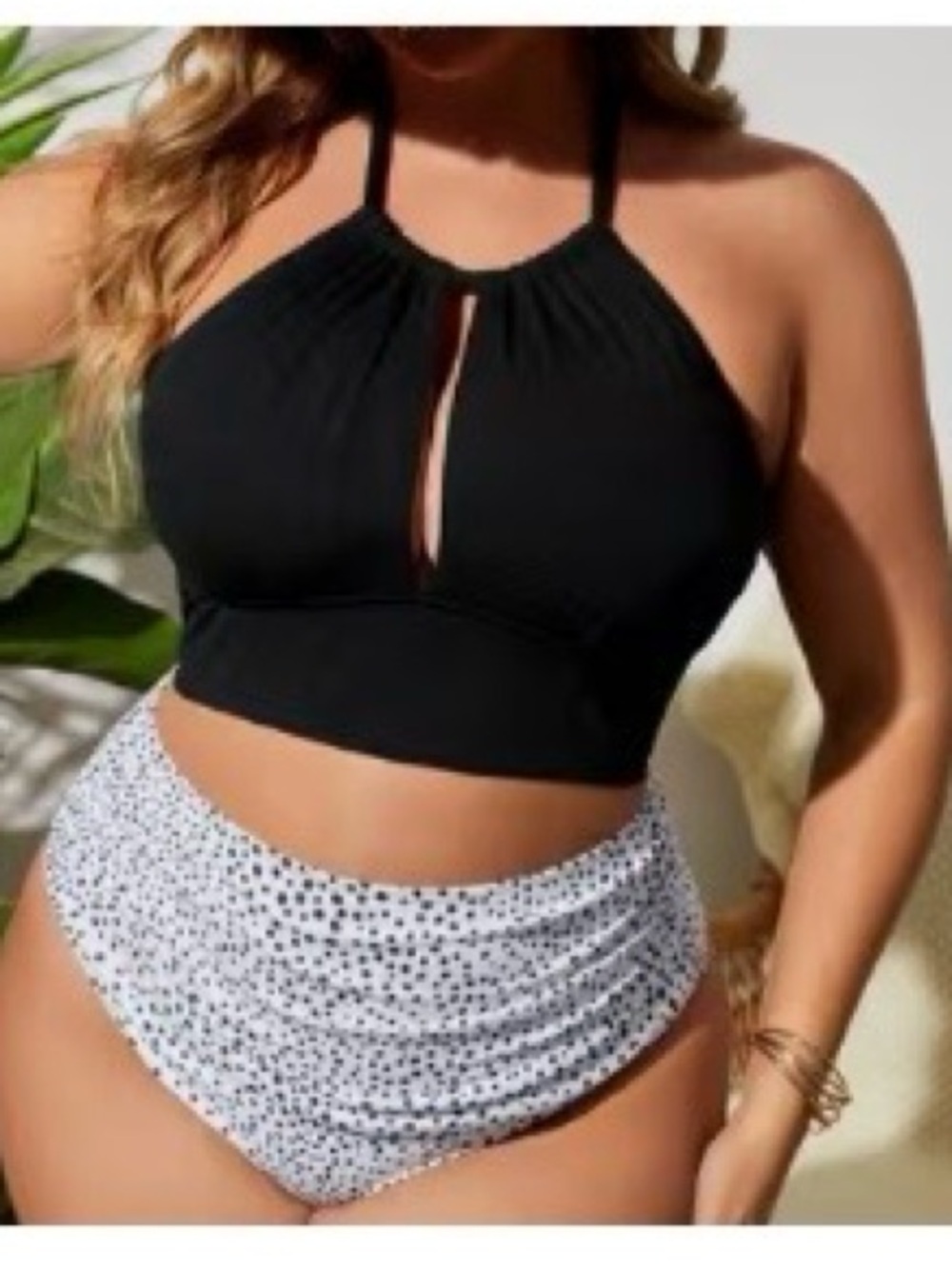 Black Halter Crop Tankini Top - Women Swim